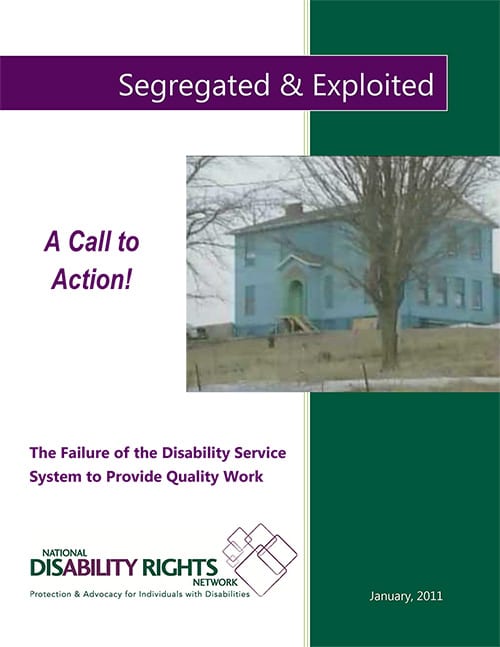 Cover of the NDRN report Segregated and Exploited. There is an image of large, dilapidated house.