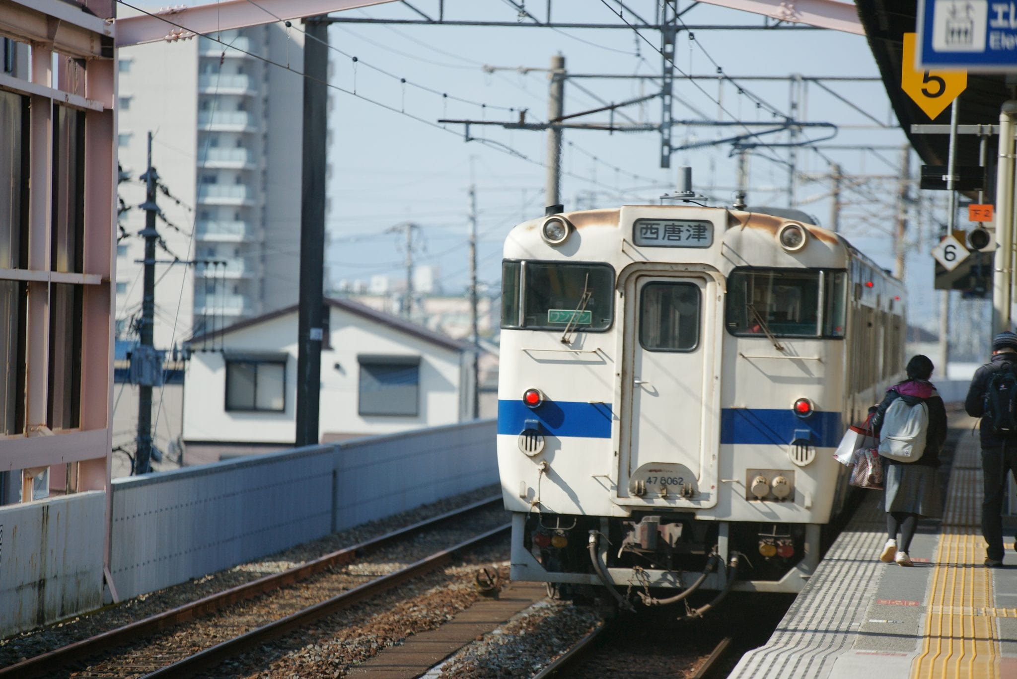 A train arriving at a station