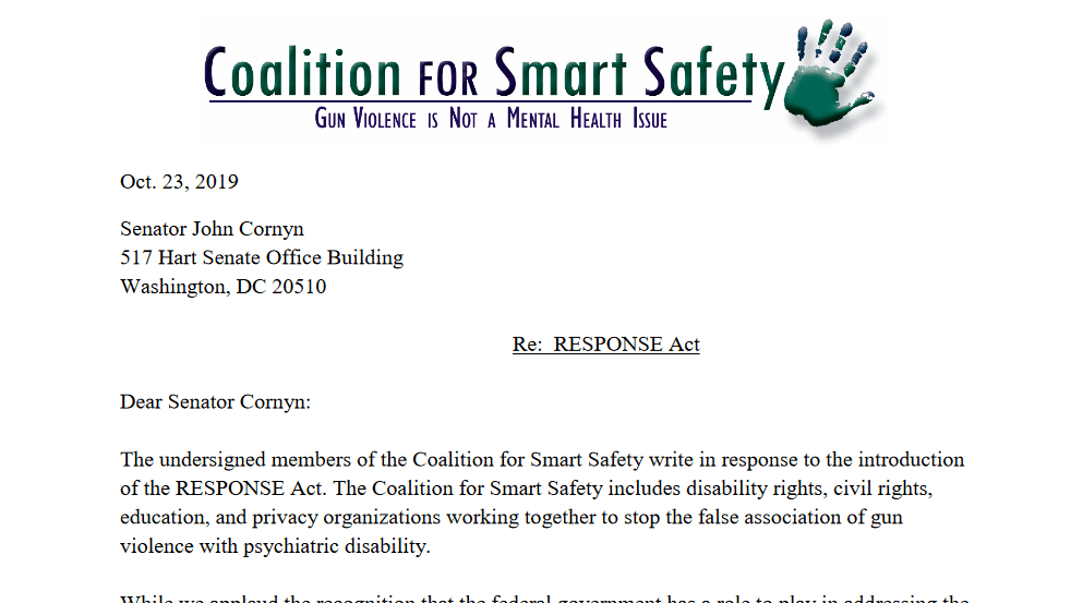Letter to Senator with Coalition for Smart Safety letterhead