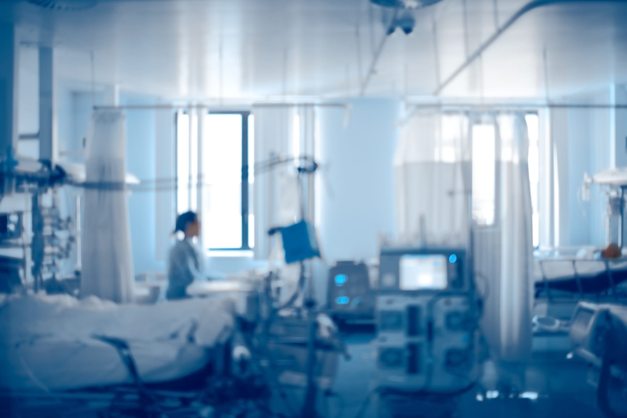 Equipped intensive care unit of modern hospital, unfocused background stock photo