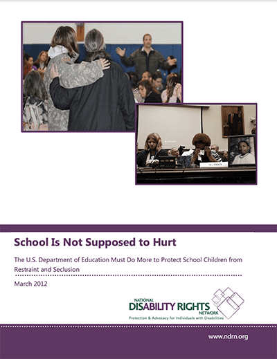 Report cover with images of parents speaking up for their students, one crying. Report text and NDRN logo at the bottom.
