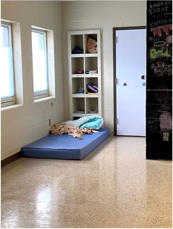 A mattress on the floor in an RF facility