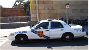 A Ford Crown Vic model police car. 